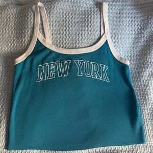 Forever 21 Teal Ribbed 'New York' Cami with Cream Trim